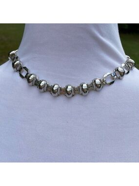VINTAGE NECKLACE LINKS SILVER TONE MODERNIST STATEMENT CHOKER 15”